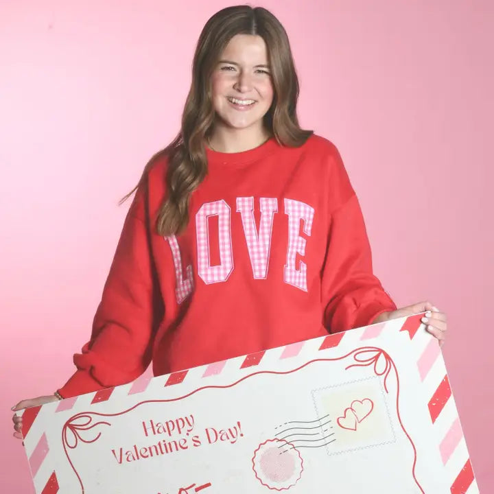 Lulu Mac Red Pink Gingham LOVE Sweatshirt