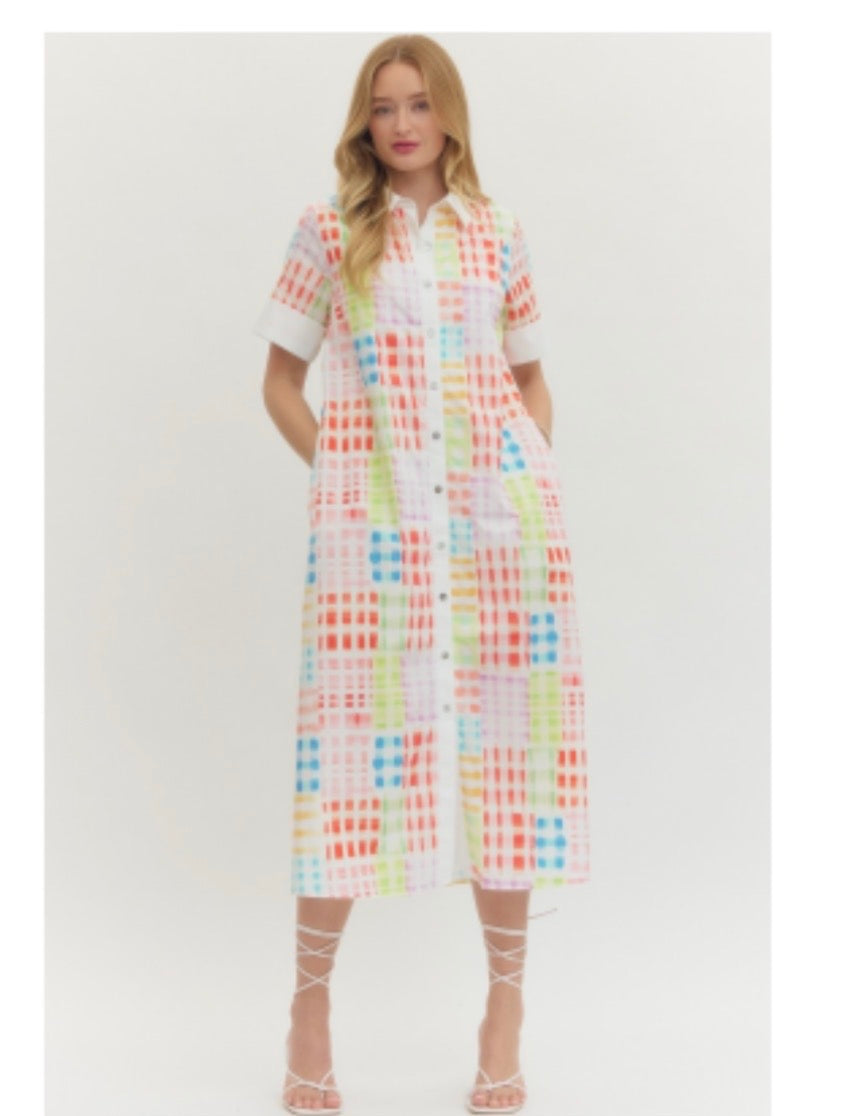 Multicolor Button Up Midi Dress
