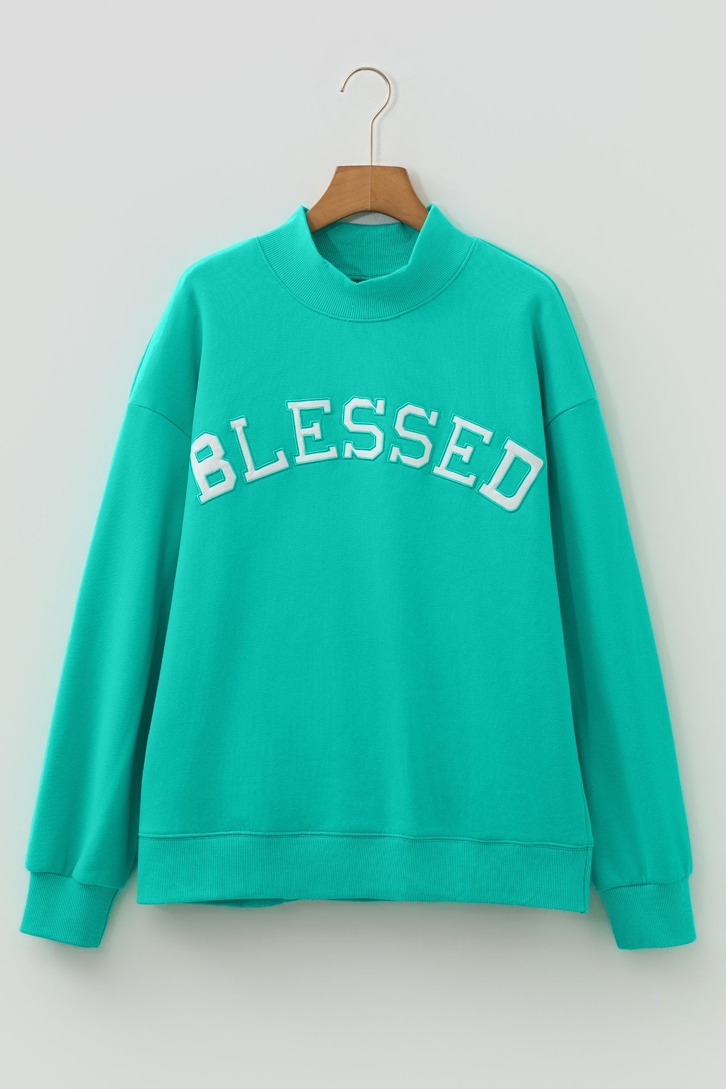 Teal BLESSED Embroidered Mockneck