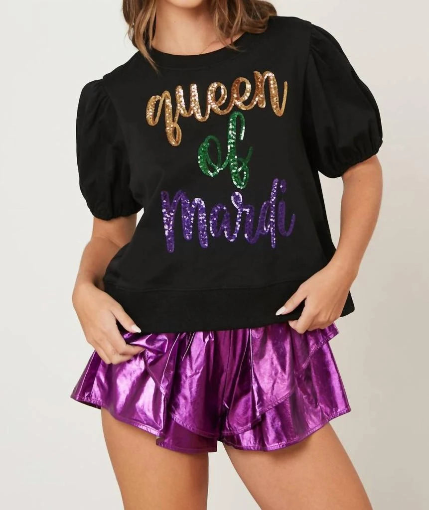 Black Sequin Queen of Mardi Top
