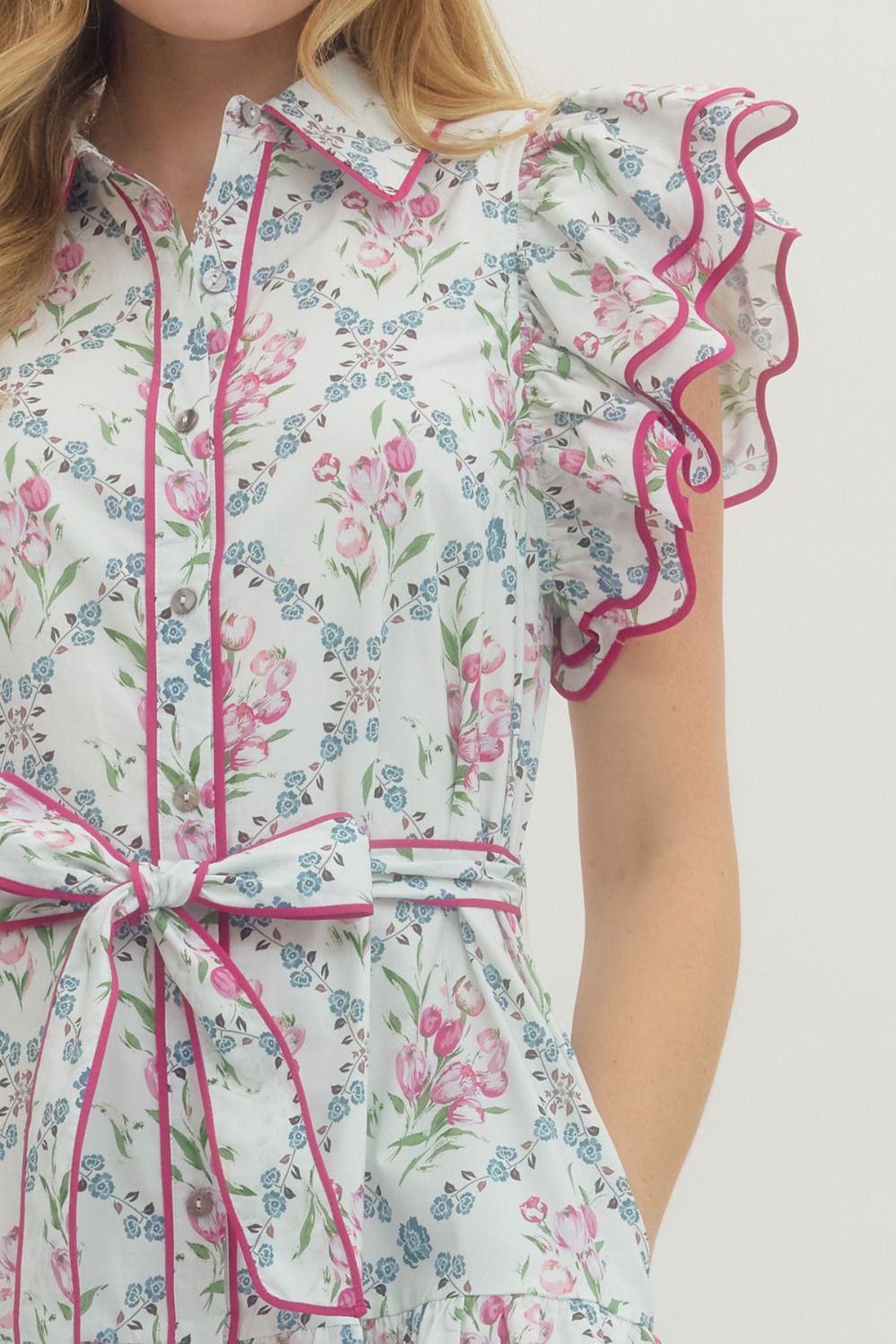 Floral Print Flutter Sleeve Mini Dress