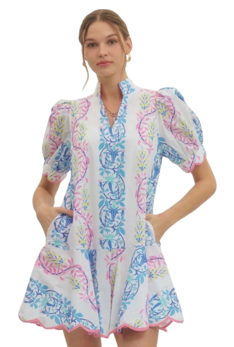 Multicolor Puff Sleeve Mini Dress