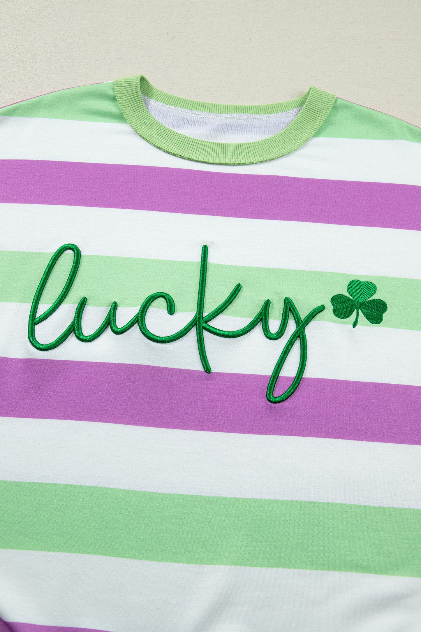 Green Stripe Lucky Clover Embroidered Tee