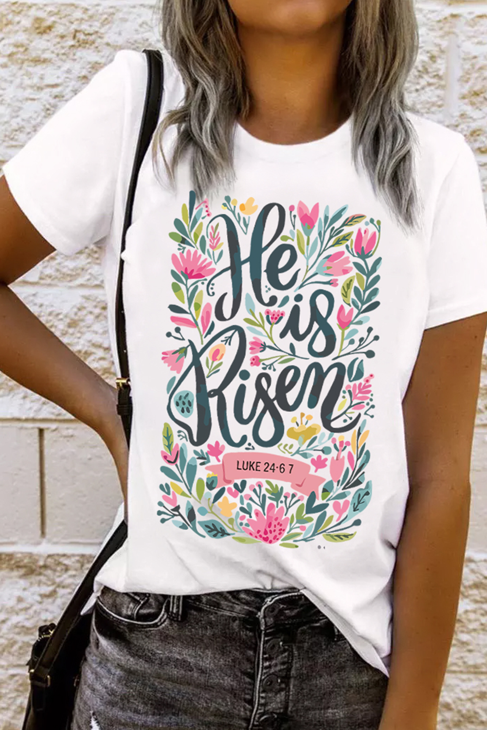 White He is Risen Tee