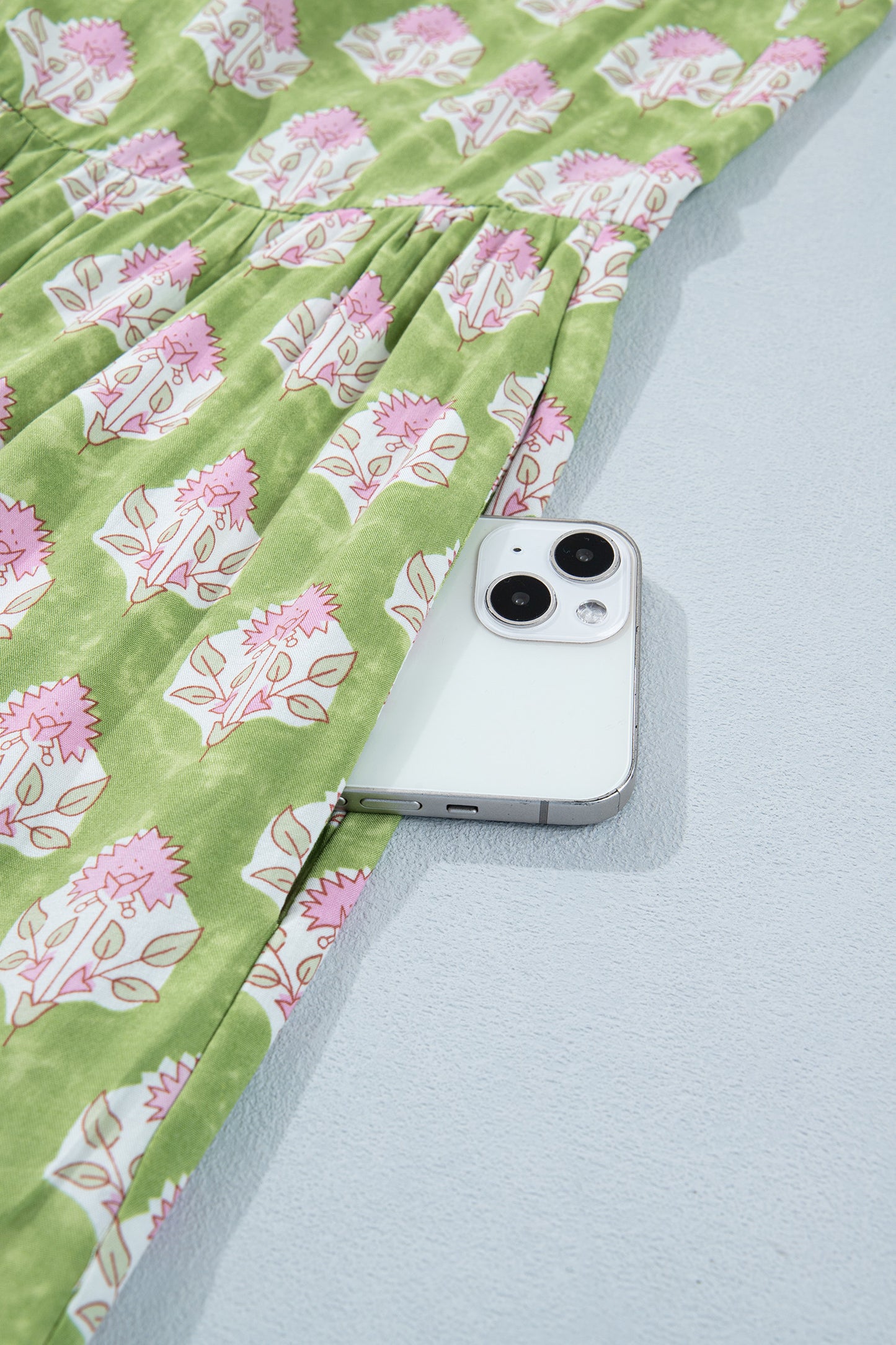 Green Floral Print Striped Detail Knot Straps Maxi Dress