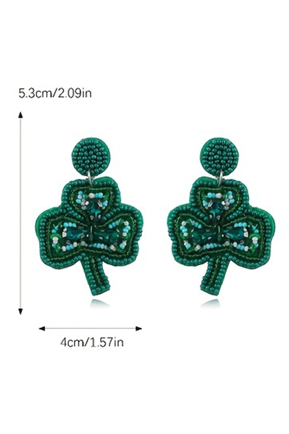 Green St Patrick Shamrock Rice Beaded Stud Earrings
