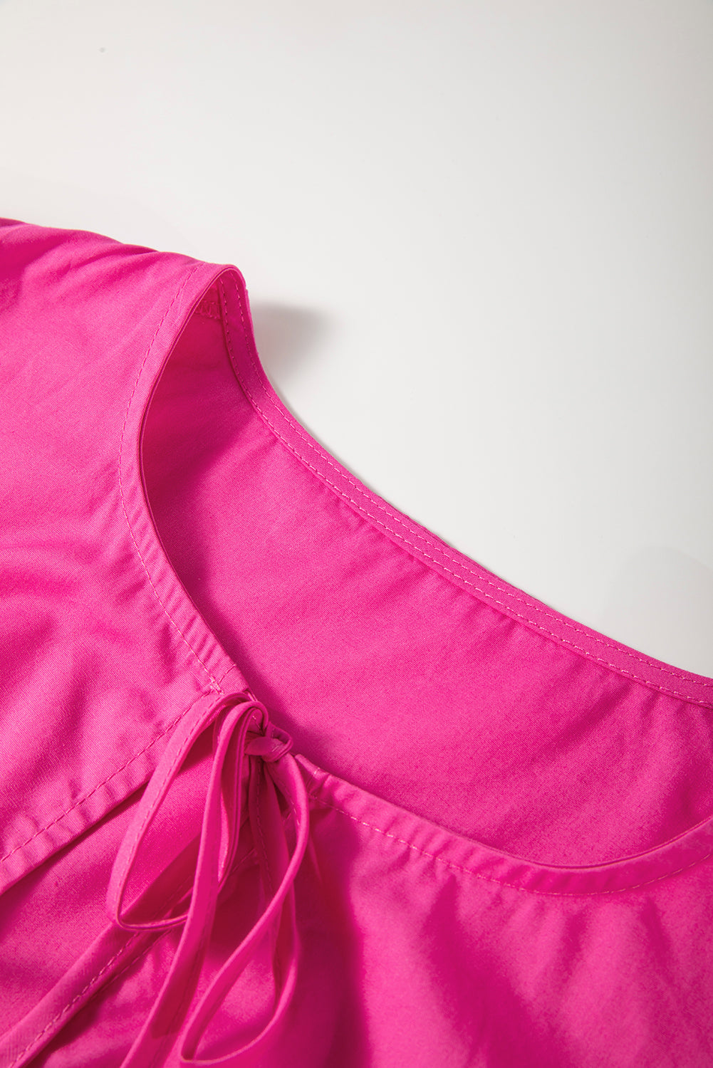 Bright Pink Puff Sleeve Tie Front Dress