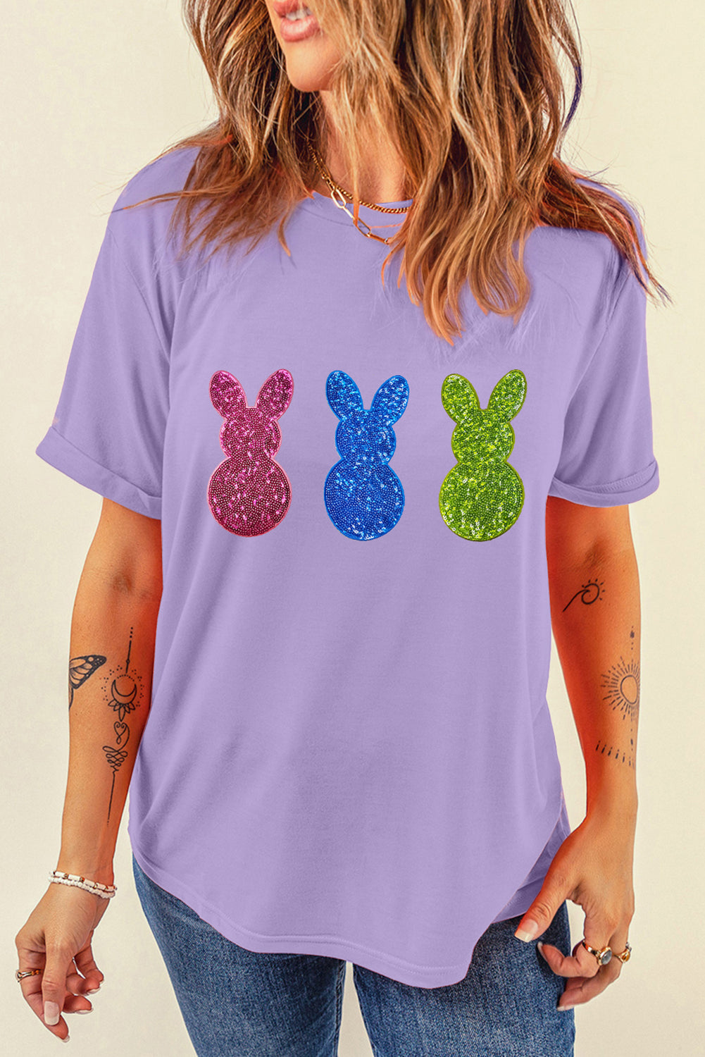 Purple Easter Shiny Bunny Crewneck Tee
