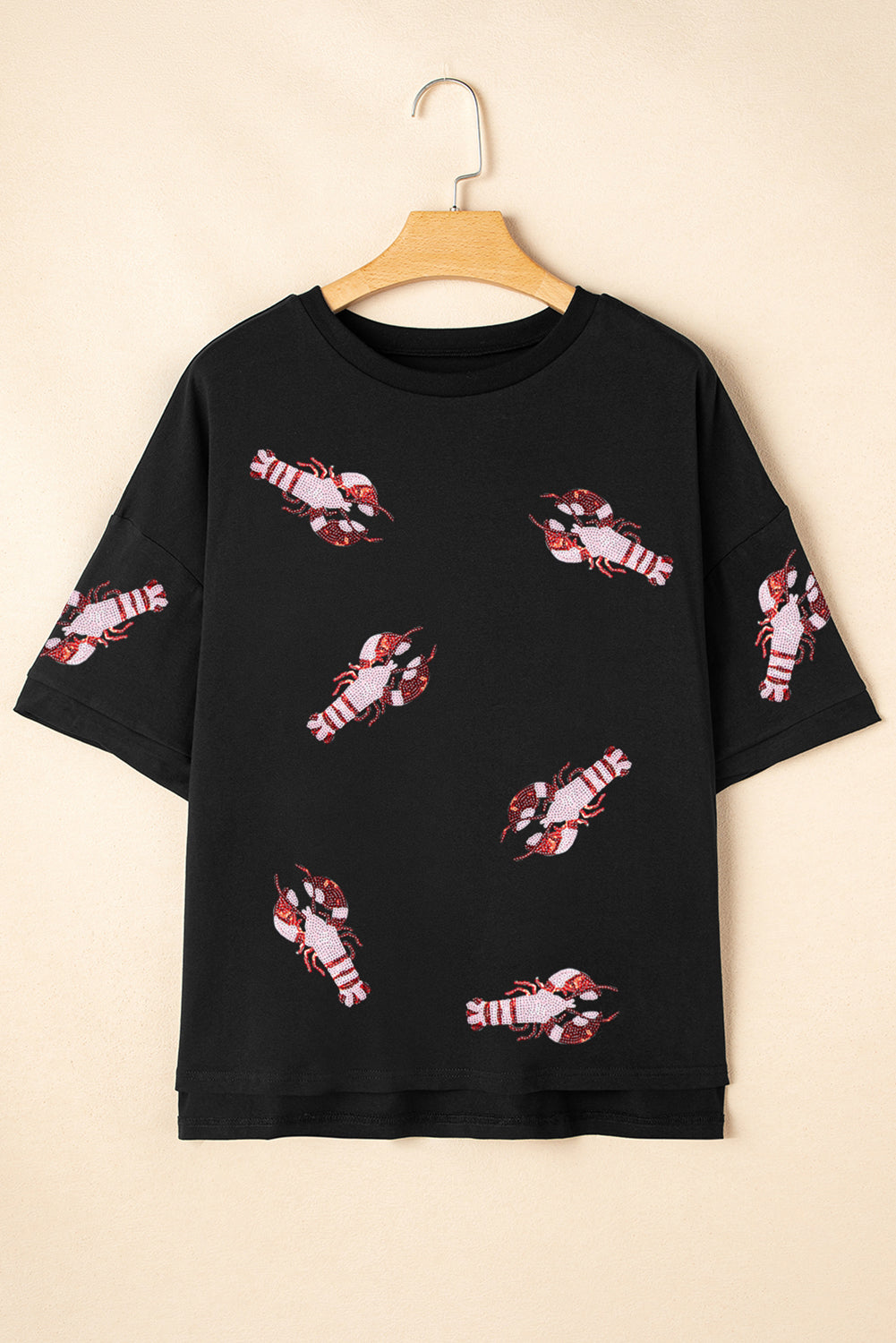 Oversized Black Sequined Crawfish Tee