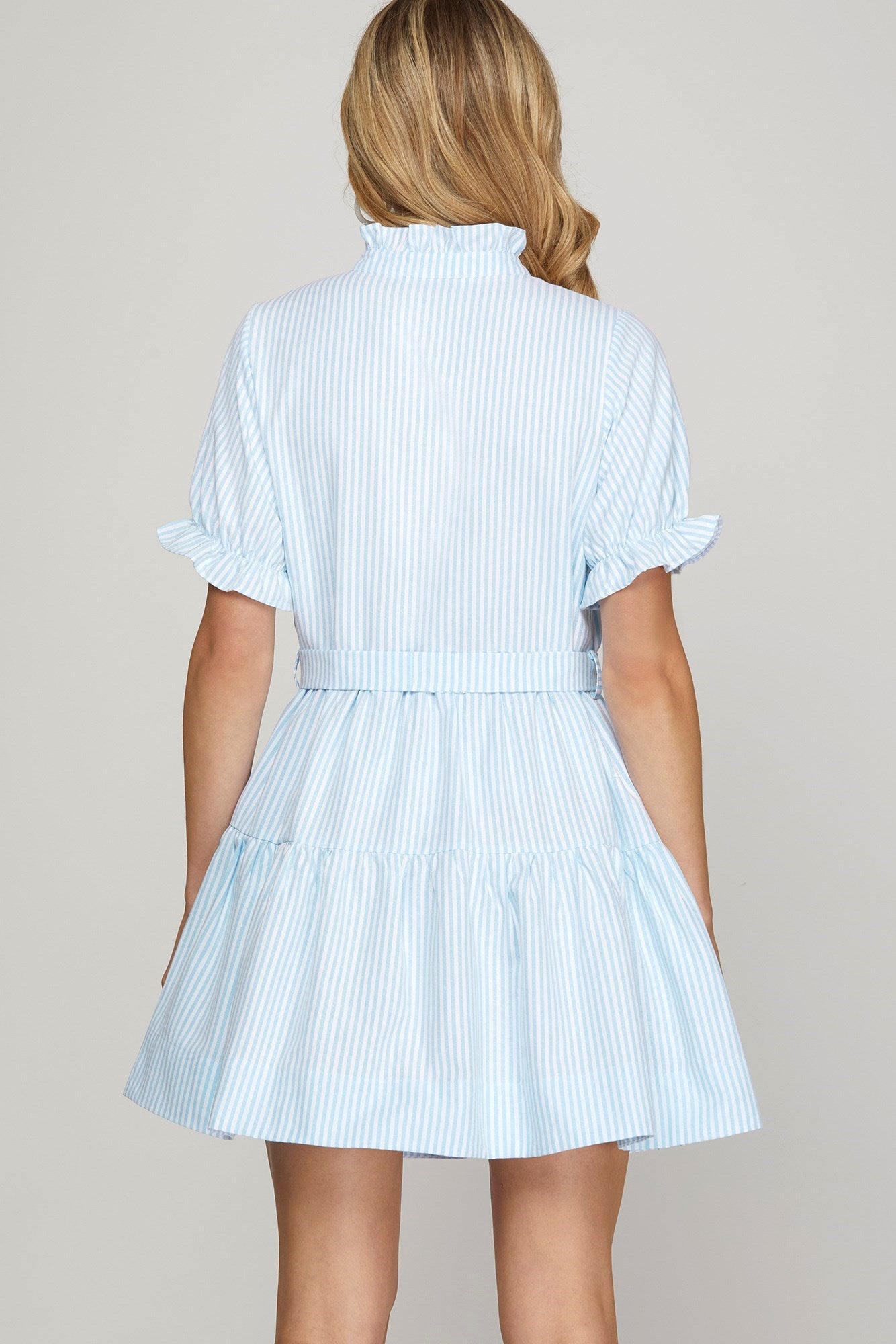 Light Blue Striped Ruffle Mini Dress