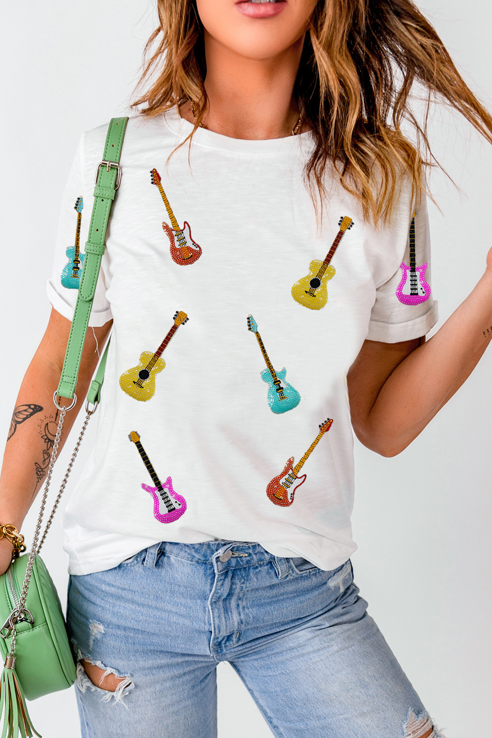 White Guitar Short Sleeve Tee