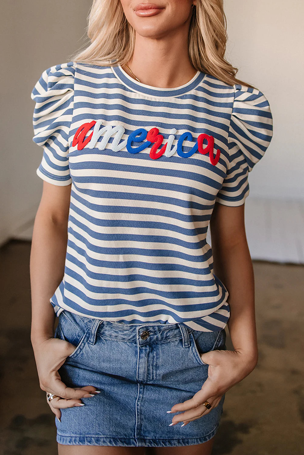 Blue Striped America Top