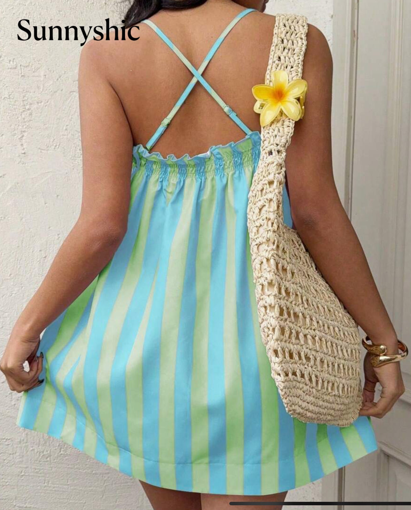 Lime Teal Striped Short Dress