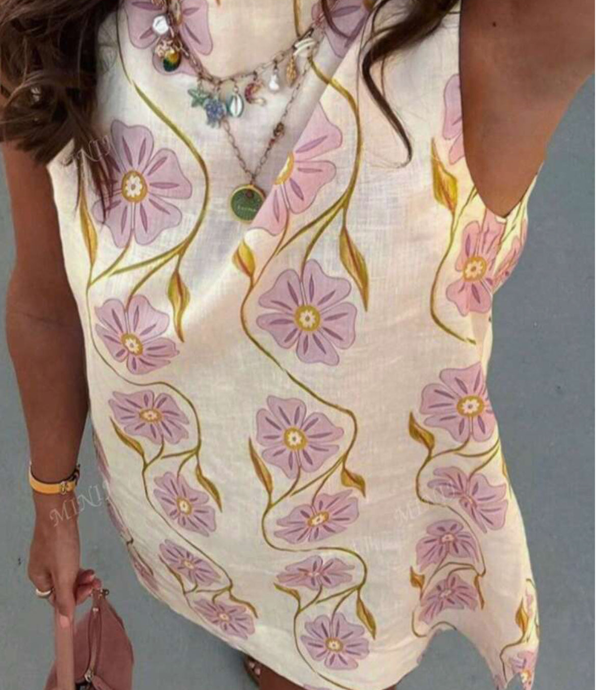 Lilac Purple Floral Print A-Line Dress