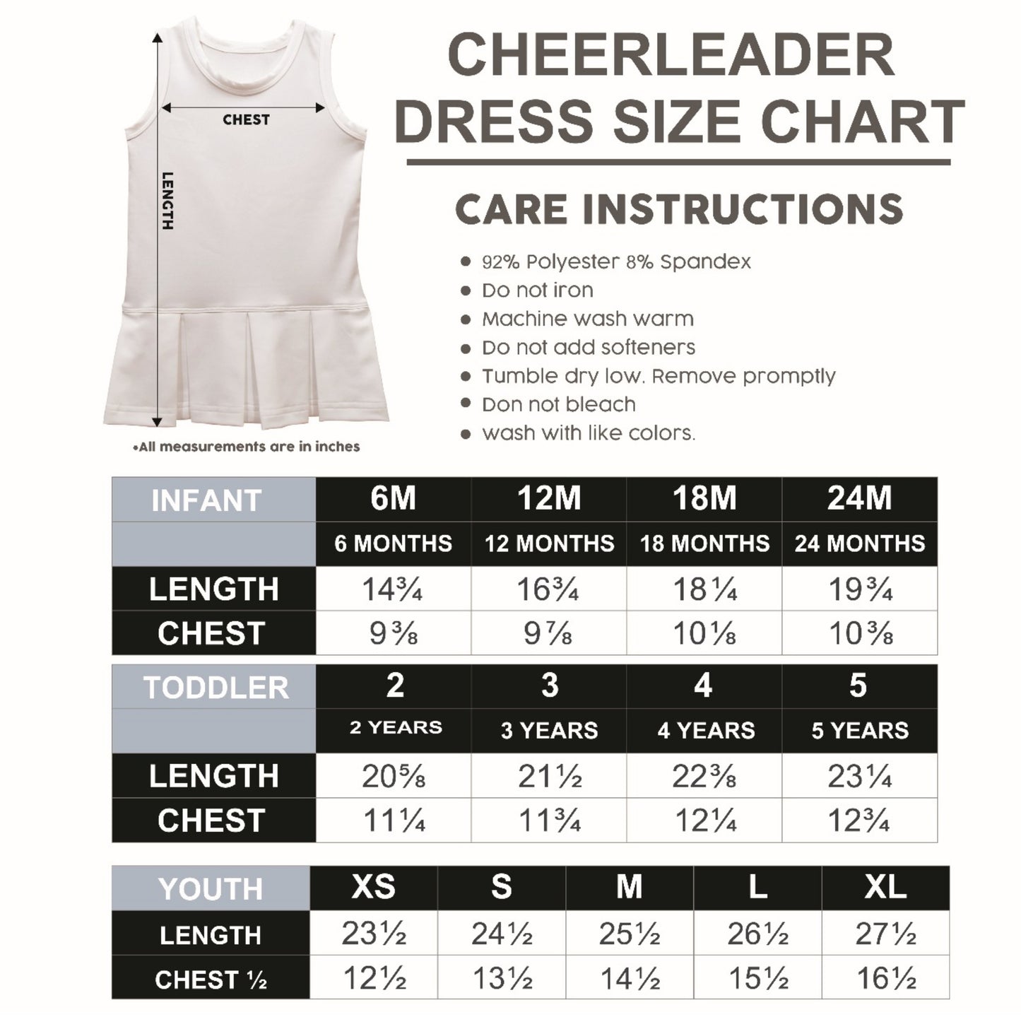 YOUTH Cheerleader Dress - Multiple Colors