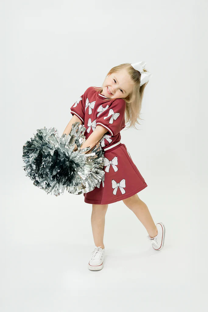 Belle Cher Maroon White Sequin Bows Top