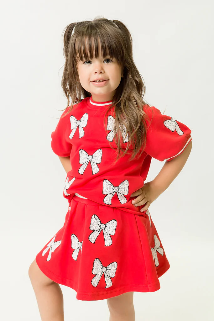 Belle Cher Red White Sequin Bows Top