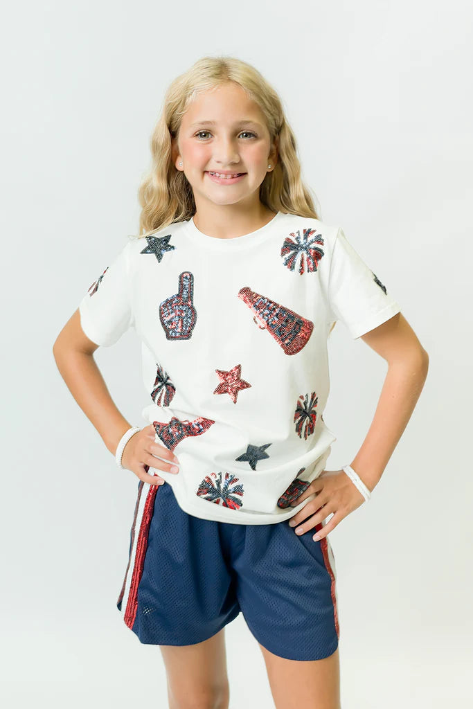 Belle Cher Navy Red Sequin Cheer Shirt