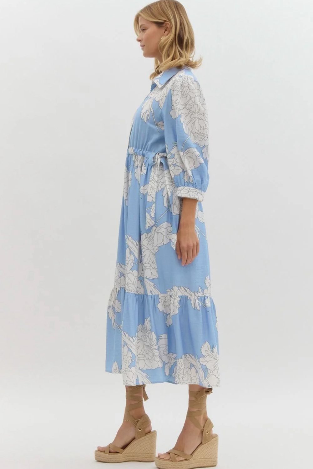 Sky Blue Floral Print Maxi Dress