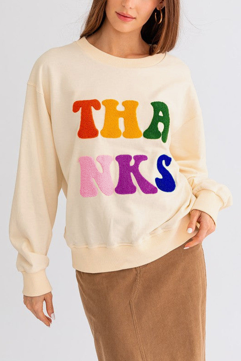 Apricot THANKS Chenille Sweatshirt