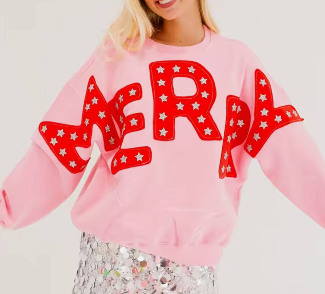 Oversized Light Pink MERRY Sweatshirt