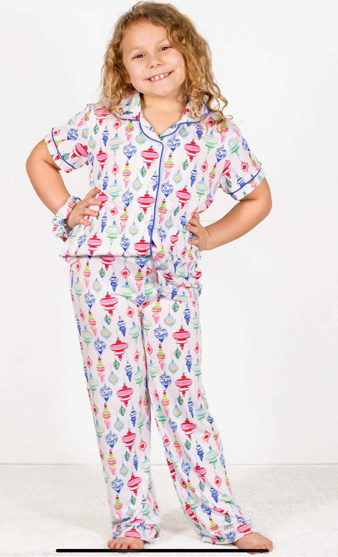 Little Girls White Ornament Pants Pajamas
