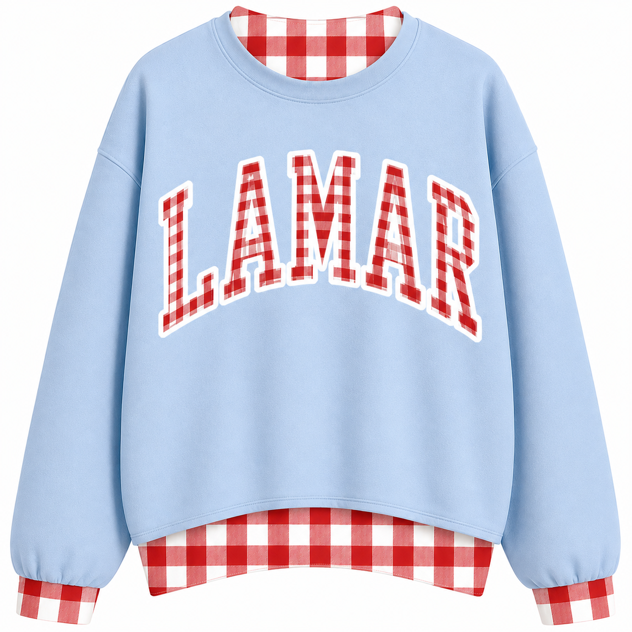 Powder Blue gingham LAMAR mock neck PREORDER YOUTH and ADULT