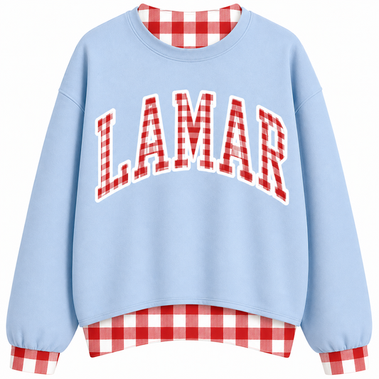 Powder Blue gingham LAMAR mock neck PREORDER YOUTH and ADULT