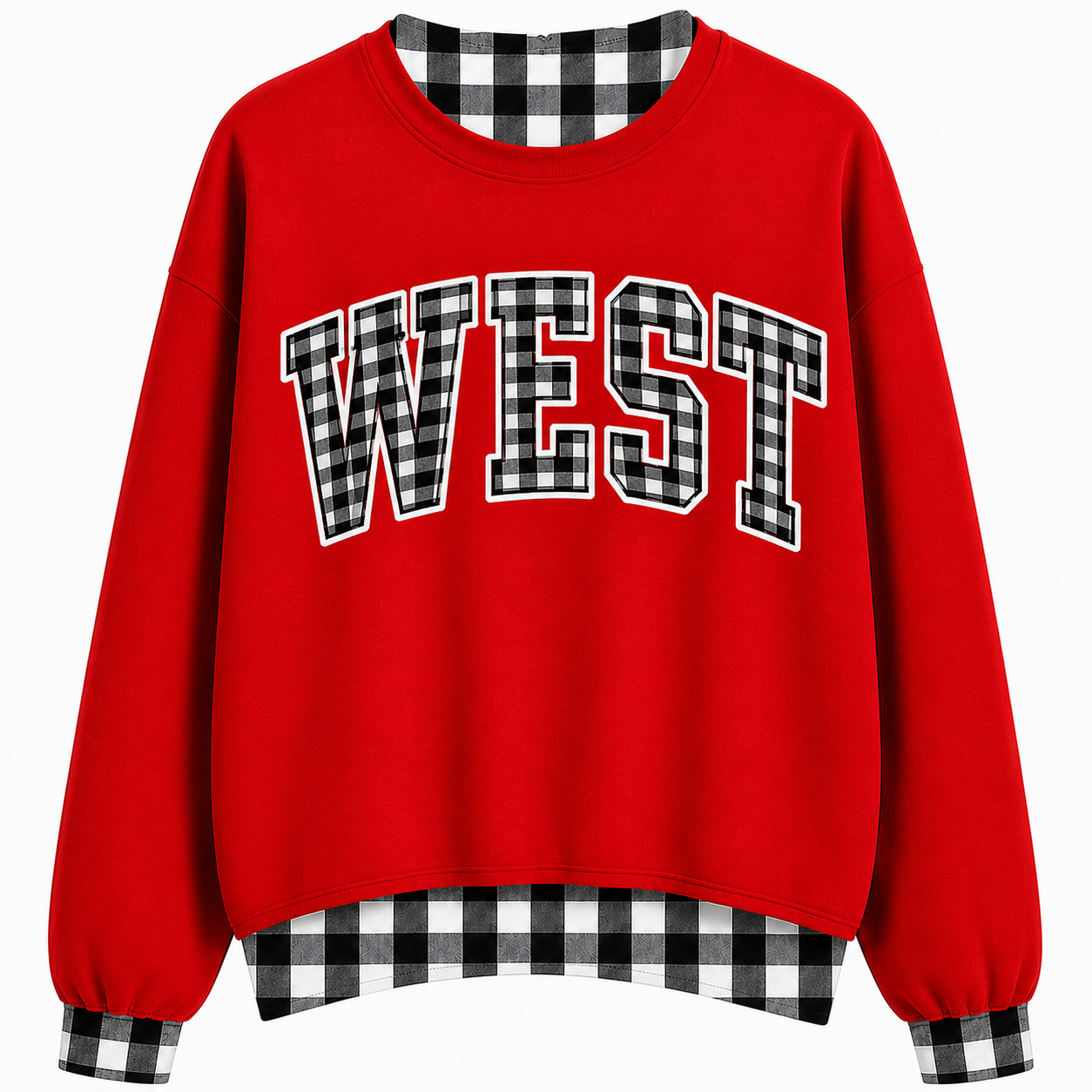 Red Gingham WEST mock neck PREORDER YOUTH and ADULT