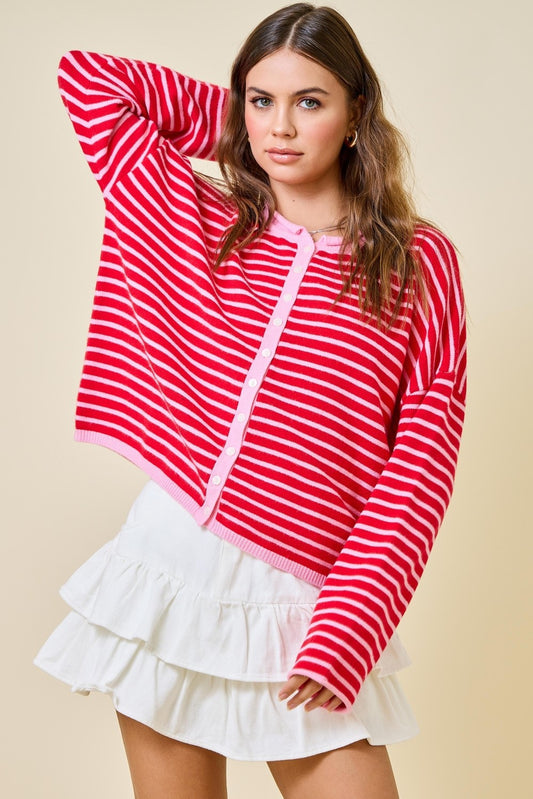 Pink Red Stripe Cardigan