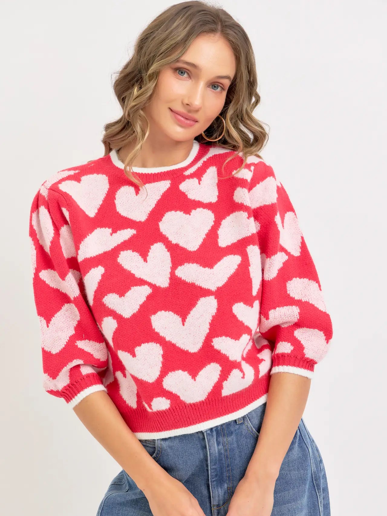 Red White Heart Sweater