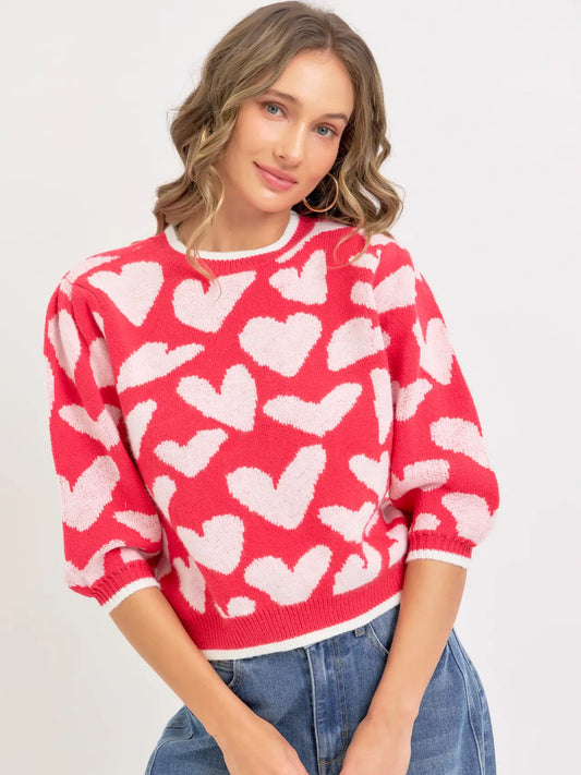 Red White Heart Sweater