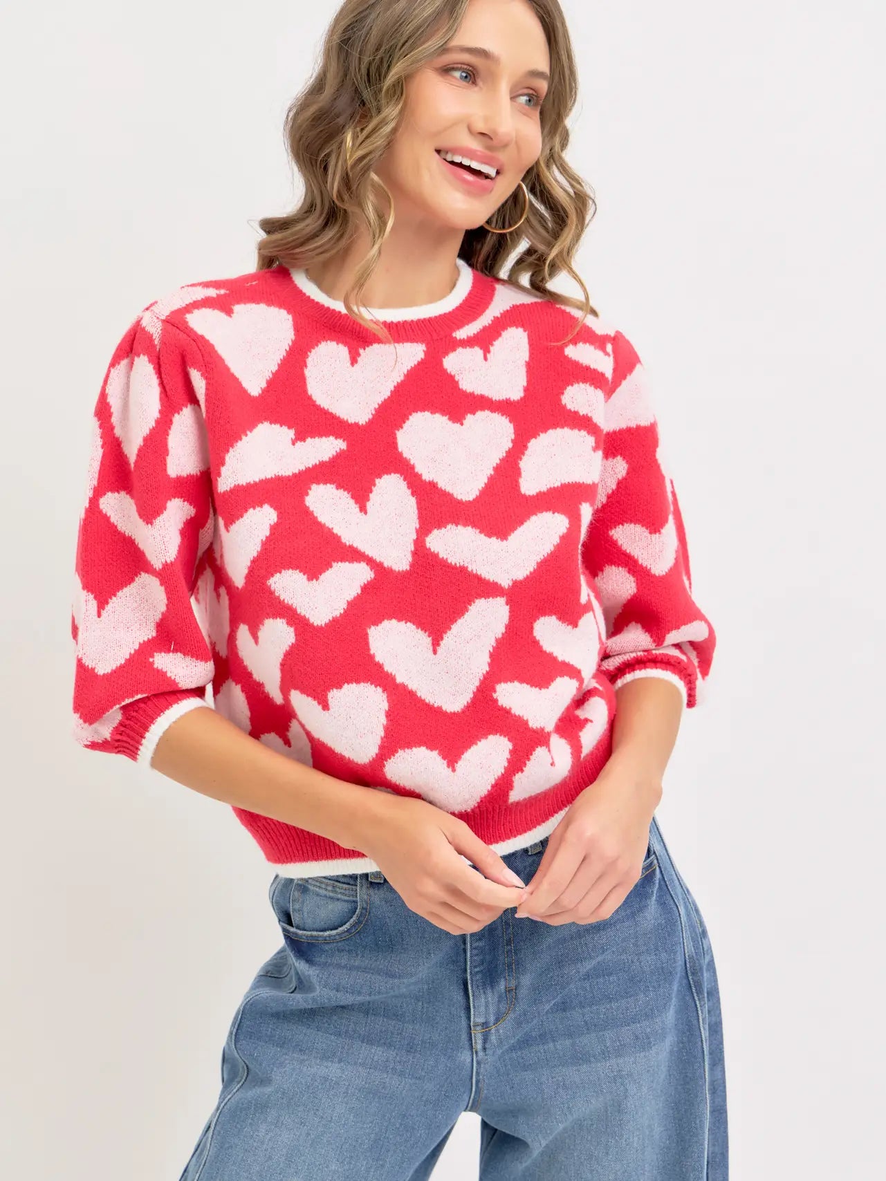 Red White Heart Sweater