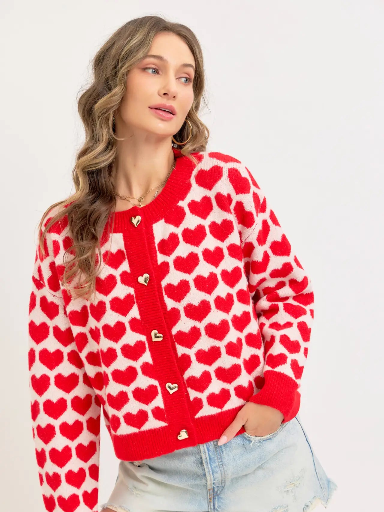 Red White Heart Cardigan