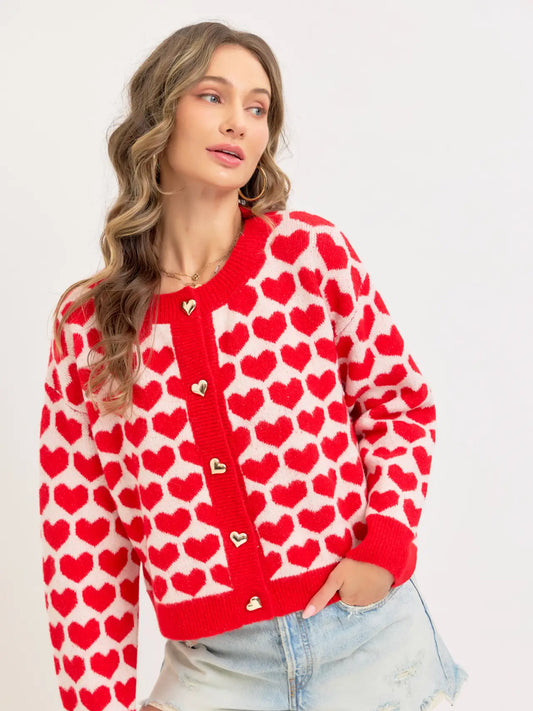 Red White Heart Cardigan