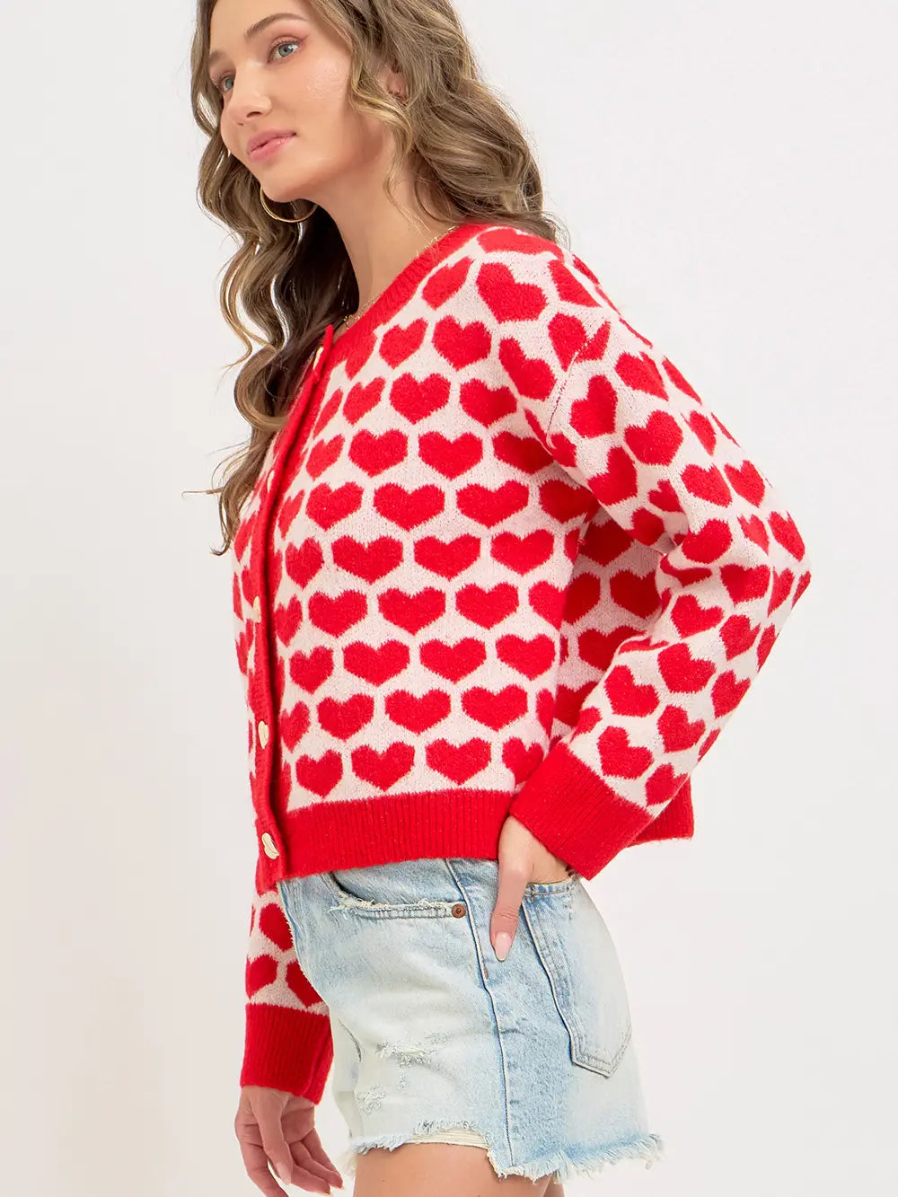 Red White Heart Cardigan
