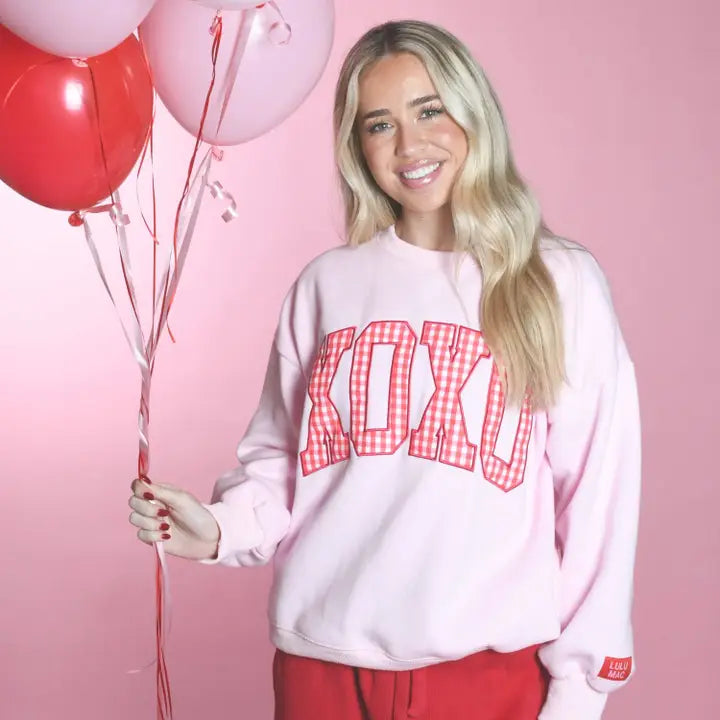 Lulu Mac Pink Red Gingham XOXO Sweatshirt
