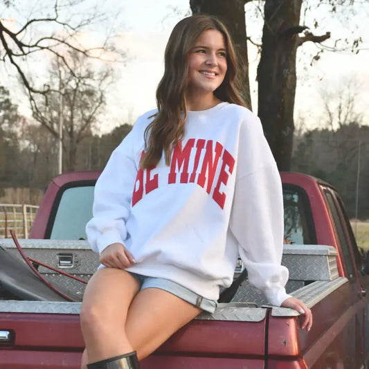 Lulu Mac White Red BE MINE puff letter sweatshirt