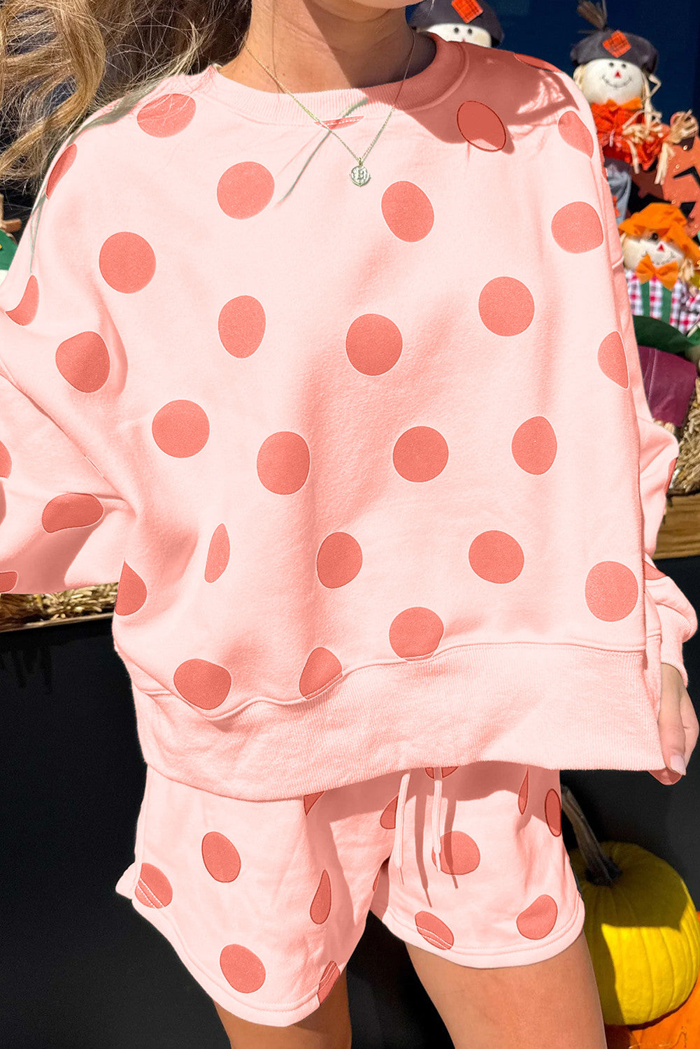 Light Pink Polka Dot Shorts Set