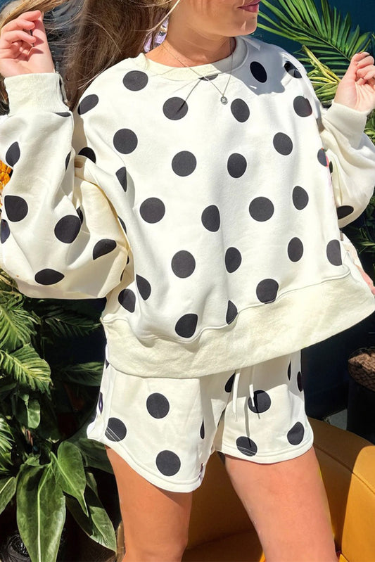 Off White Black Polka Dot Shorts Set