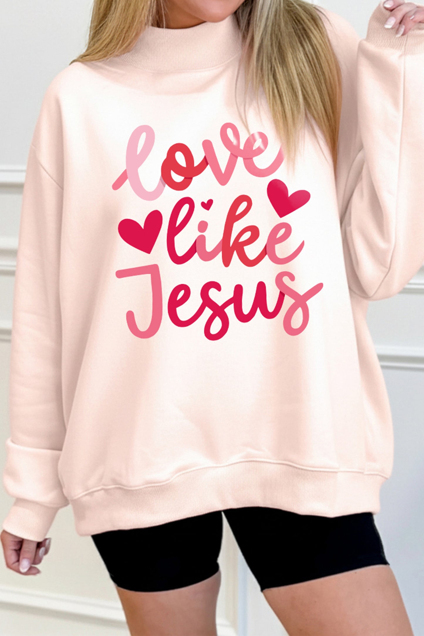 Light Pink LOVE LIKE JESUS Mockneck