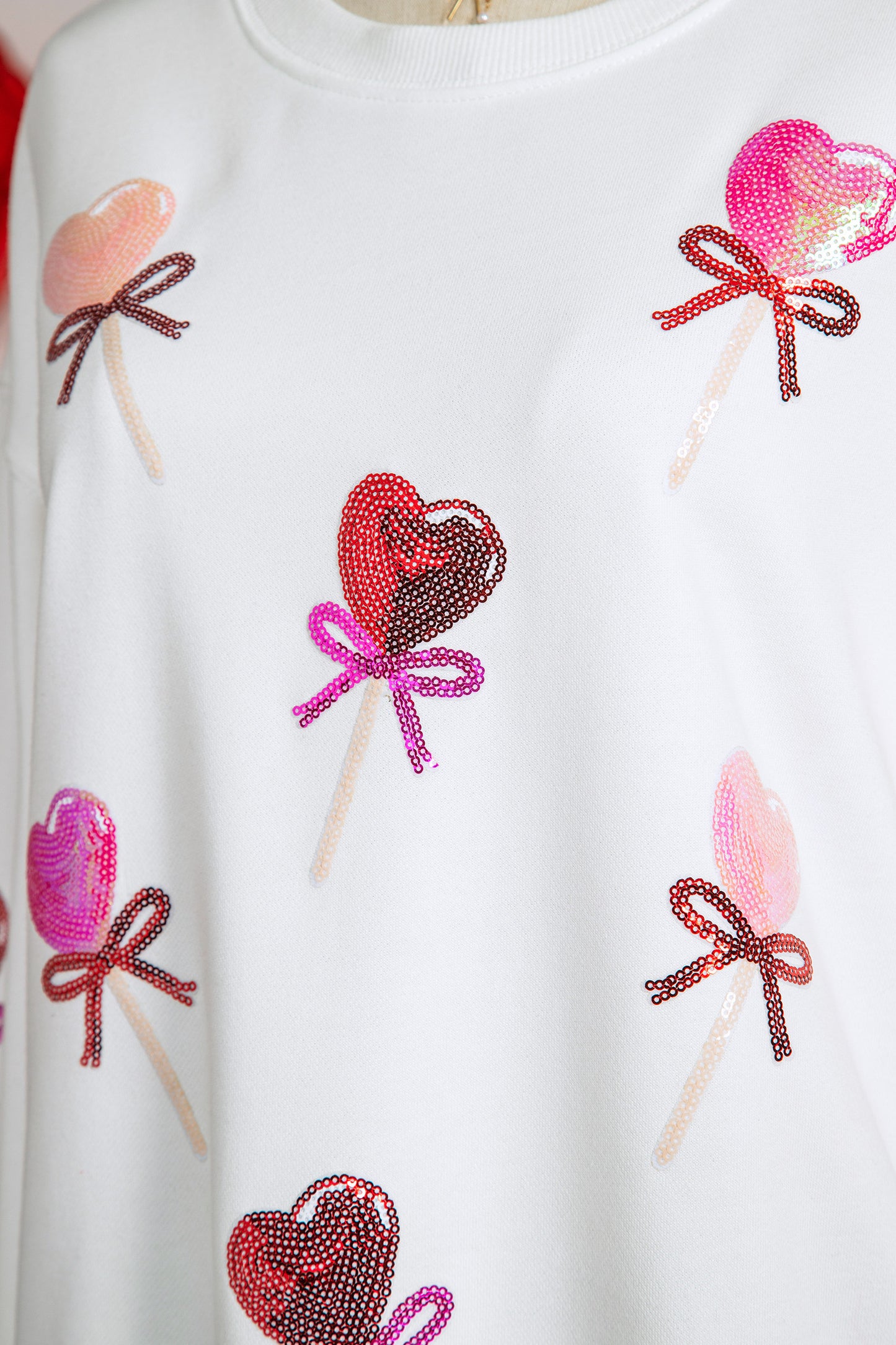 White Multicolor Sequin Heart Lollipop Sweatshirt