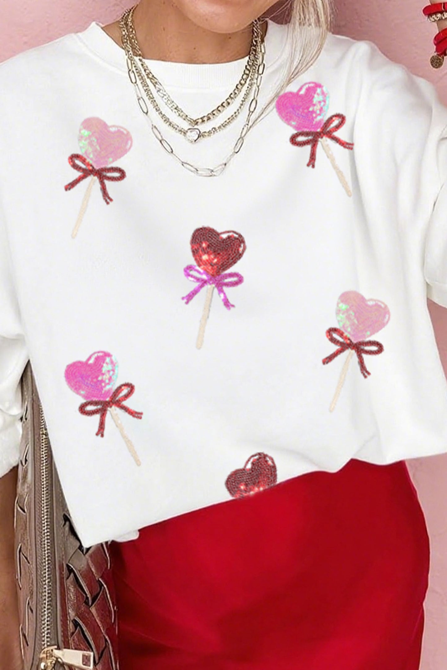 White Multicolor Sequin Heart Lollipop Sweatshirt