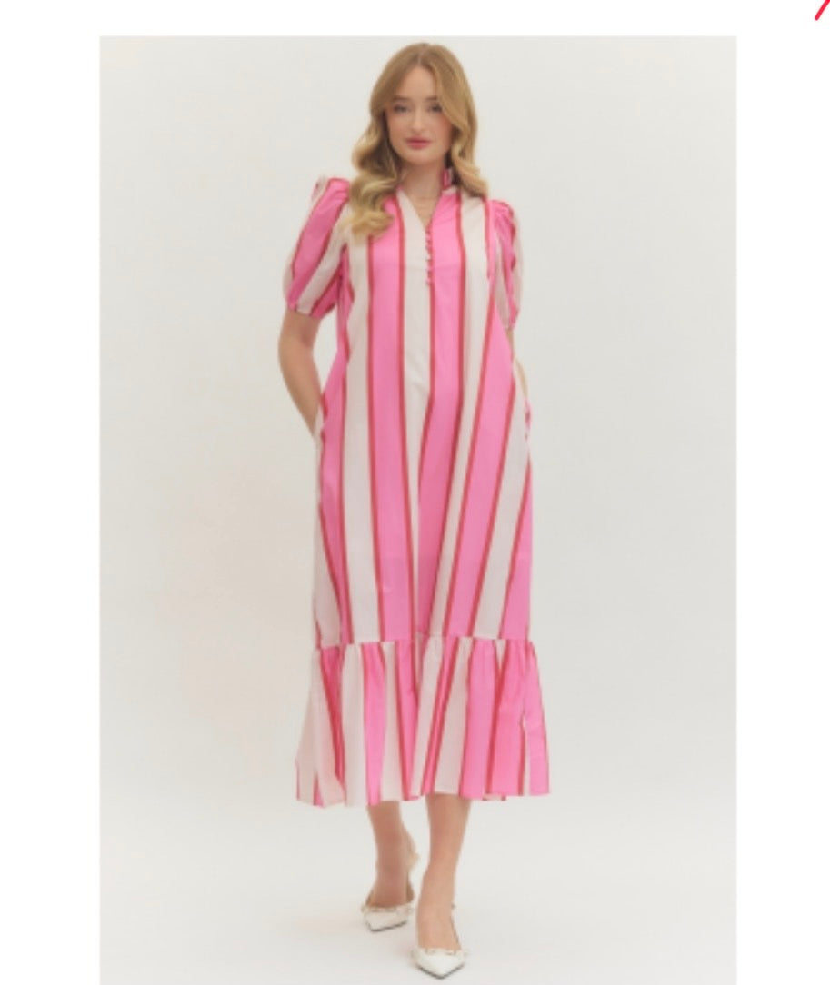 Pink Stripe Midi Dress