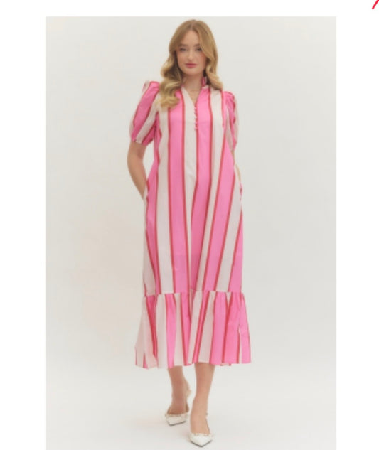 Pink Stripe Midi Dress