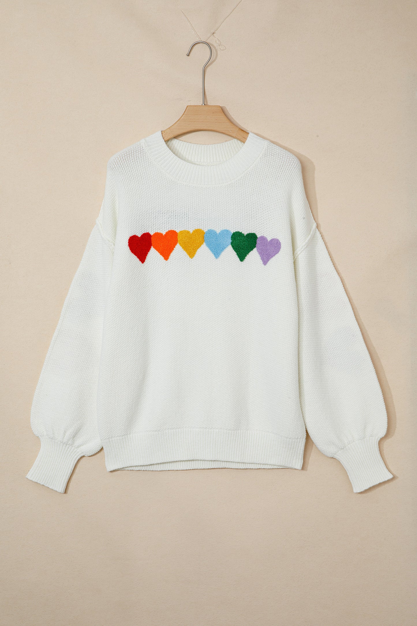 White Chenille Heart Sweater
