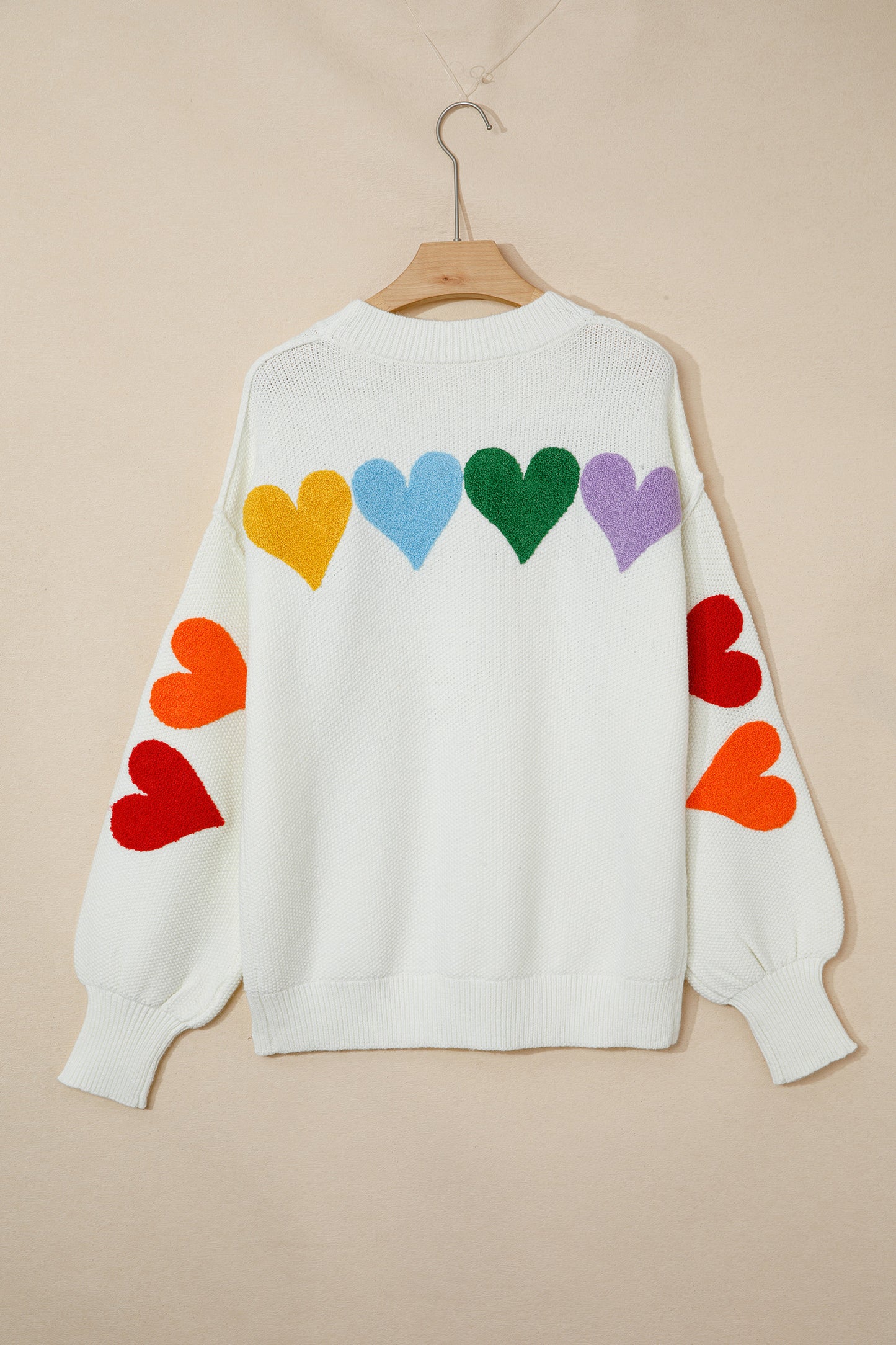 White Chenille Heart Sweater