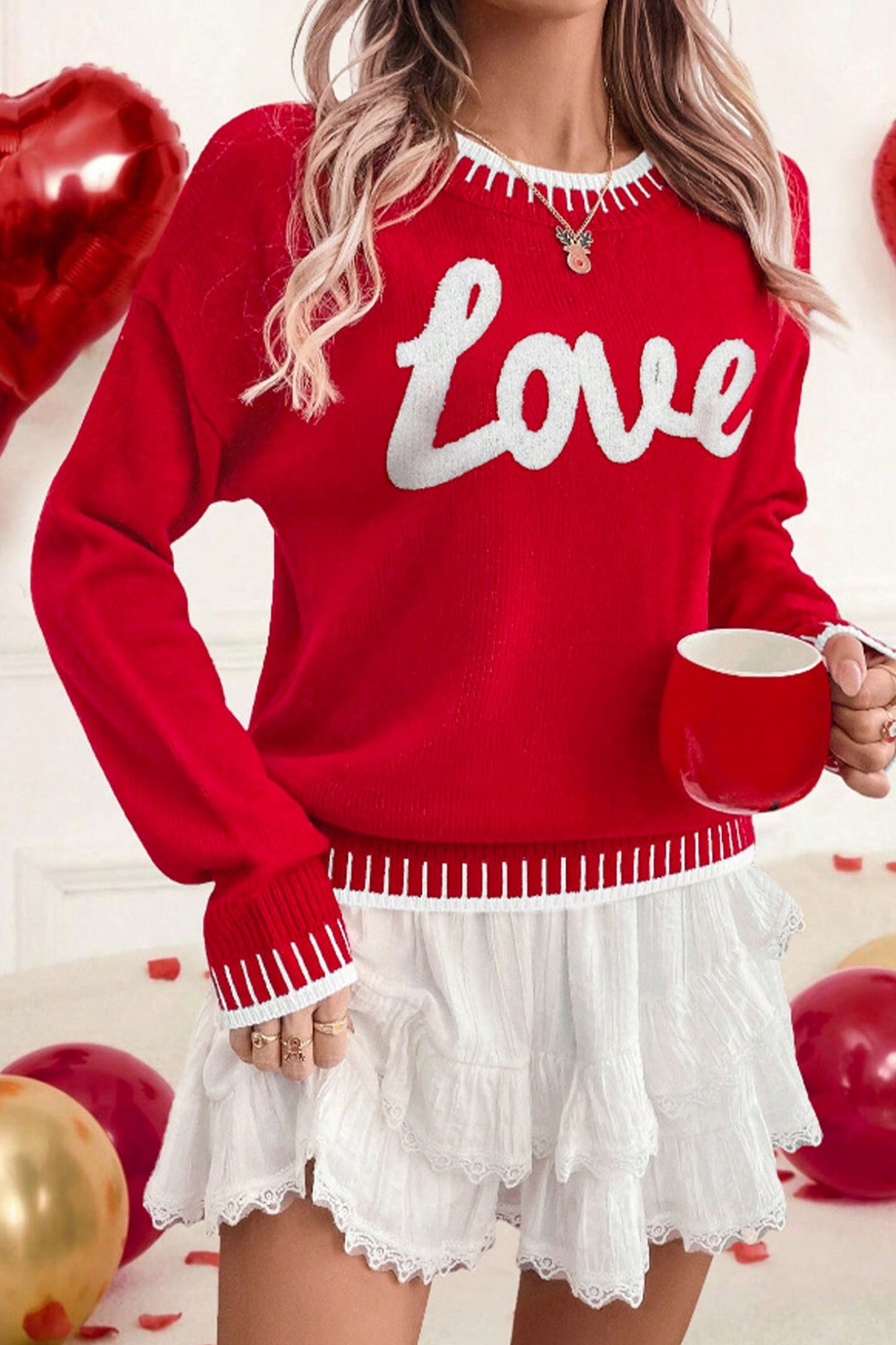 Red LOVE Chenille Sweater