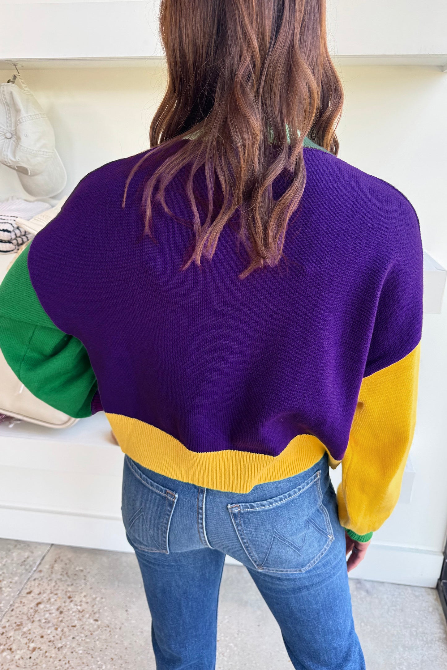 Purple Colorblock Mardi Gras Sweater