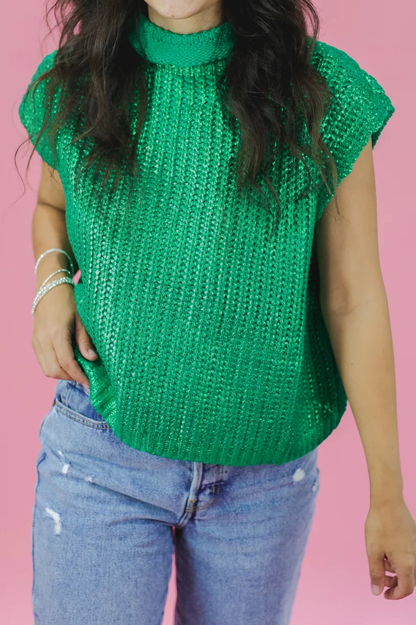Bright Green High Neck Sleeveless Sweater